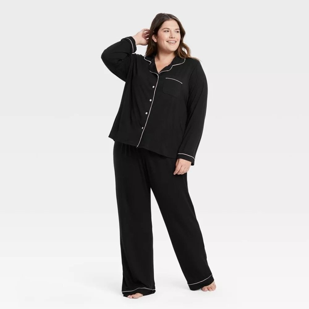 Stars Above Womens Black Long Sleeve Top and Pants Pajama Set Plus Size 3X - Picture 2 of 9
